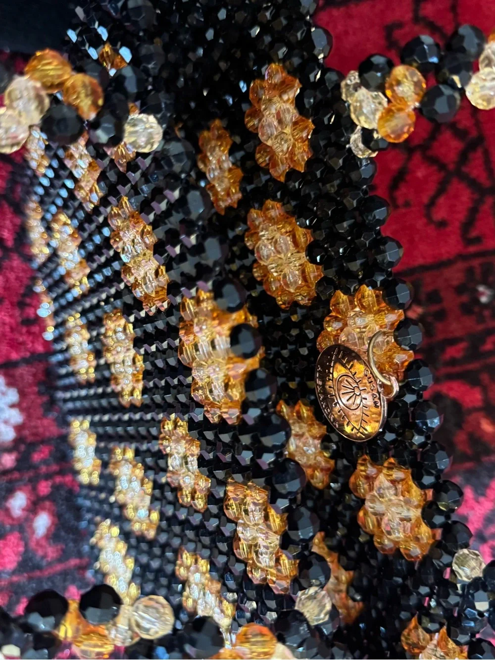 Susan Alexandra Black Beaded Shoulder Bag Floral